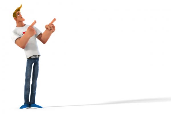Roger Flambé animated actor Roger Flambé acteur animé pose pointing left